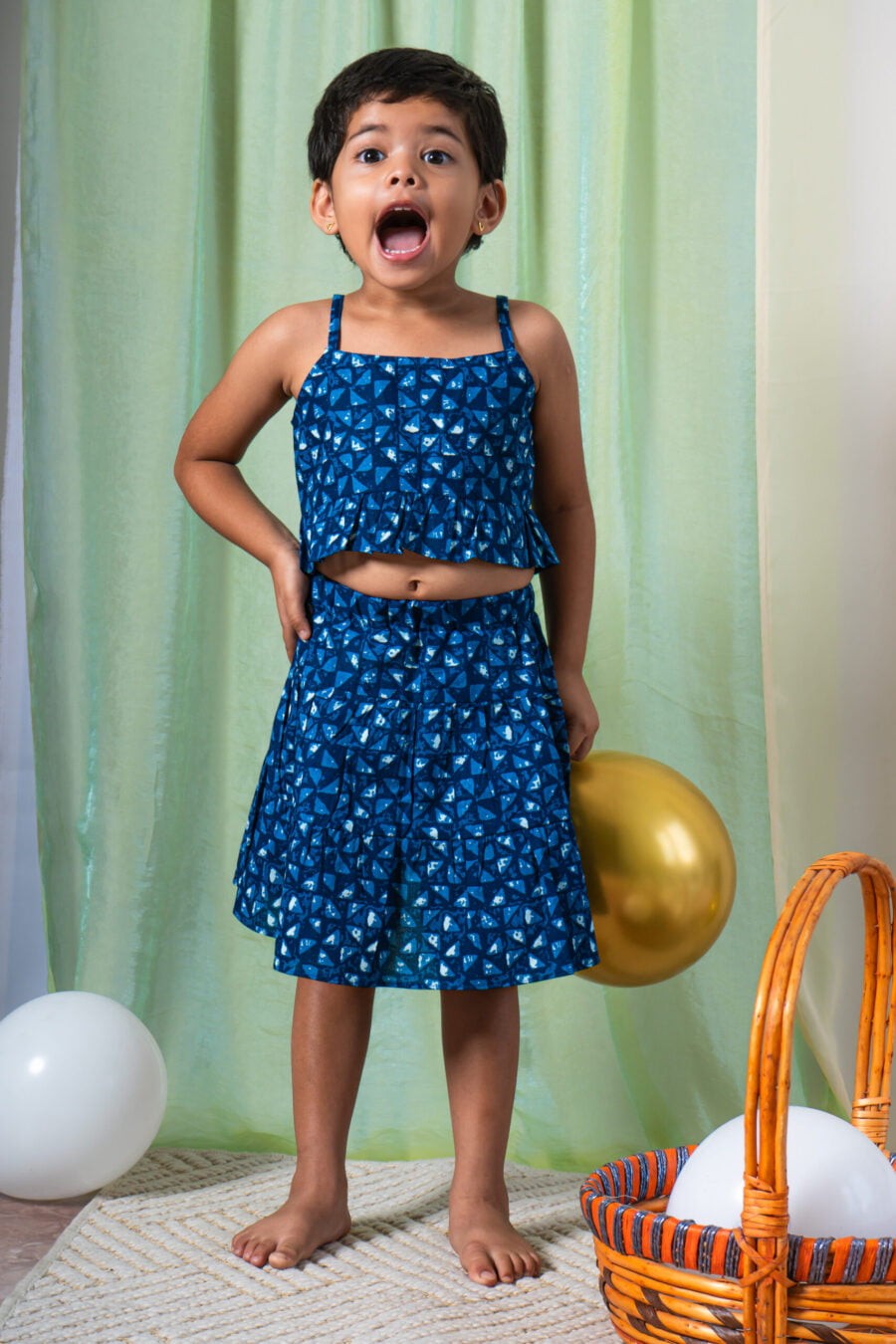 Indigo blue Top & Skirt Co-ord set for girls - Image 2