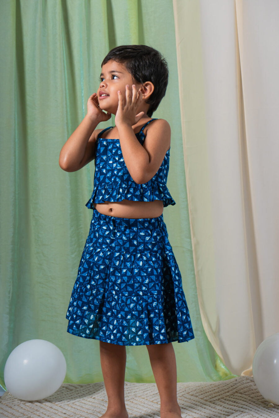Indigo blue Top & Skirt Co-ord set for girls - Image 4