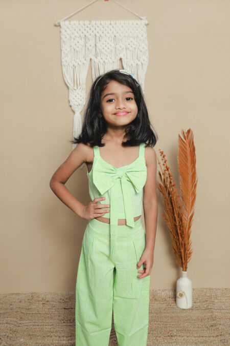 Pastel green Big bow top with pants for girls