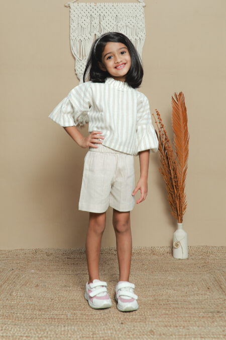 Linen striped co-ord set for girls