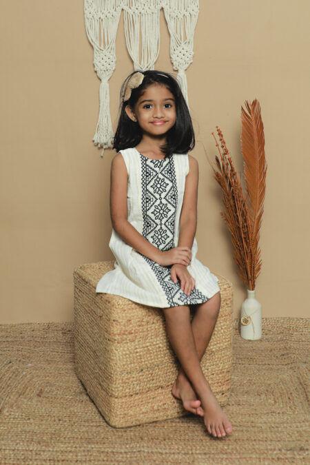 Striped A-line dress with embroidery for girls