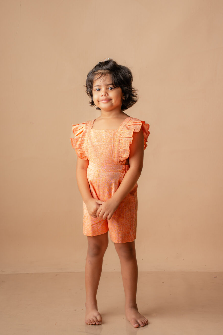 Pastel Orange frill Playsuit for girls - Image 2