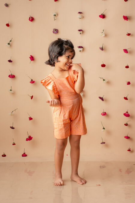 Pastel Orange frill Playsuit for girls