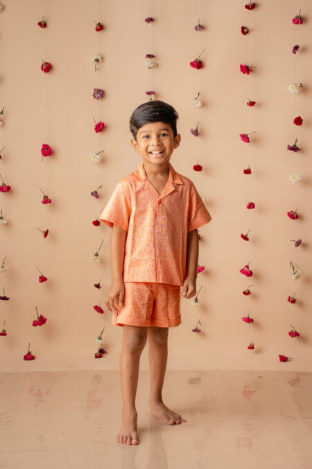 Linen Bowler shirt shorts co-ord set for boys