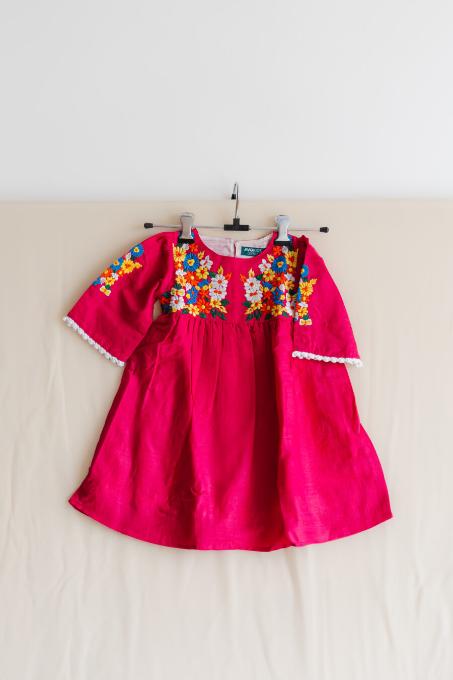 Bright Pink floral embroidery dress for girls - Image 2