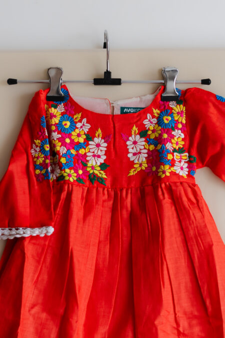 Orange floral embroidery dress for girls