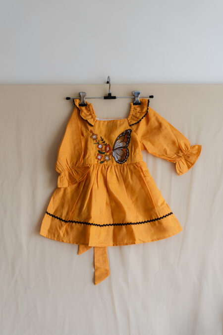 Yellow Butterfly embroidered dress for girls