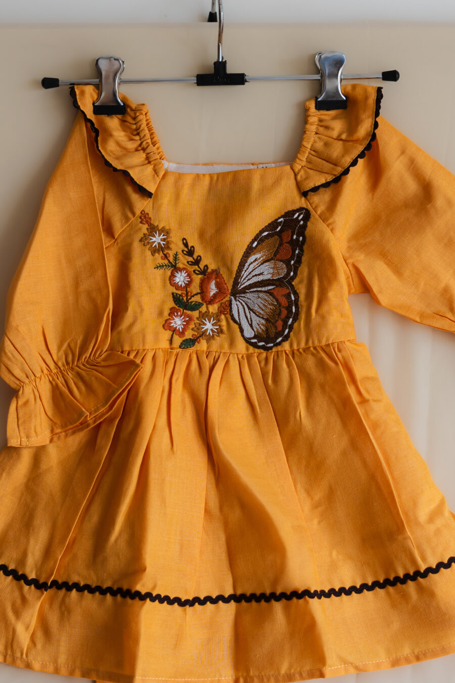 Yellow Butterfly embroidered dress for girls - Image 2
