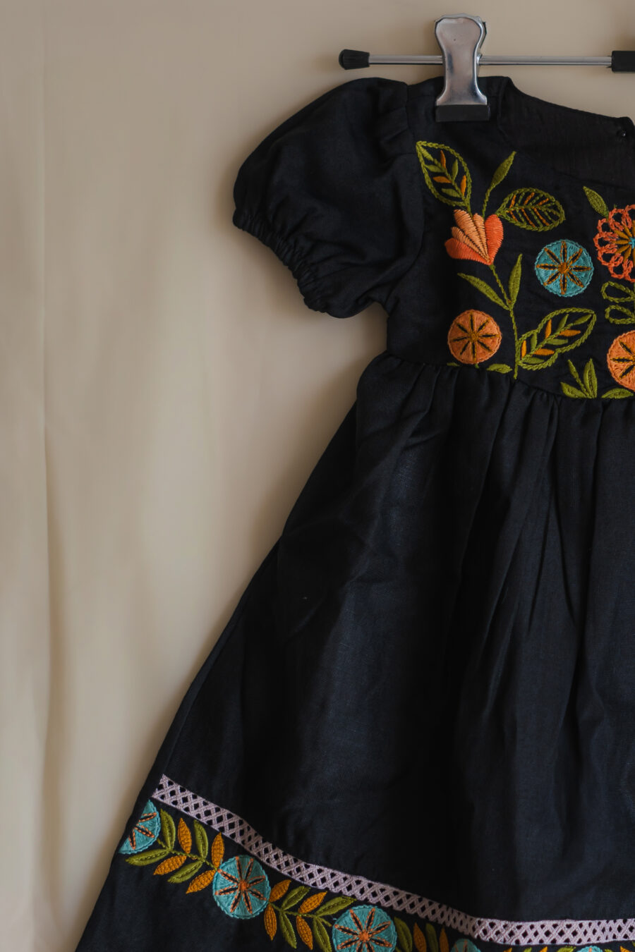 Black floral embroidery dress for girls - Image 5