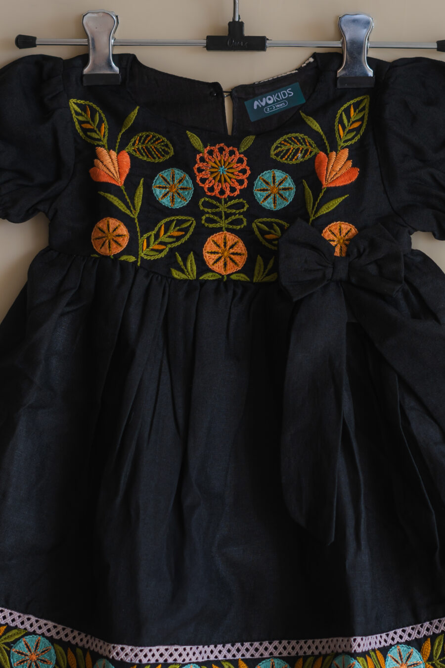 Black floral embroidery dress for girls - Image 4