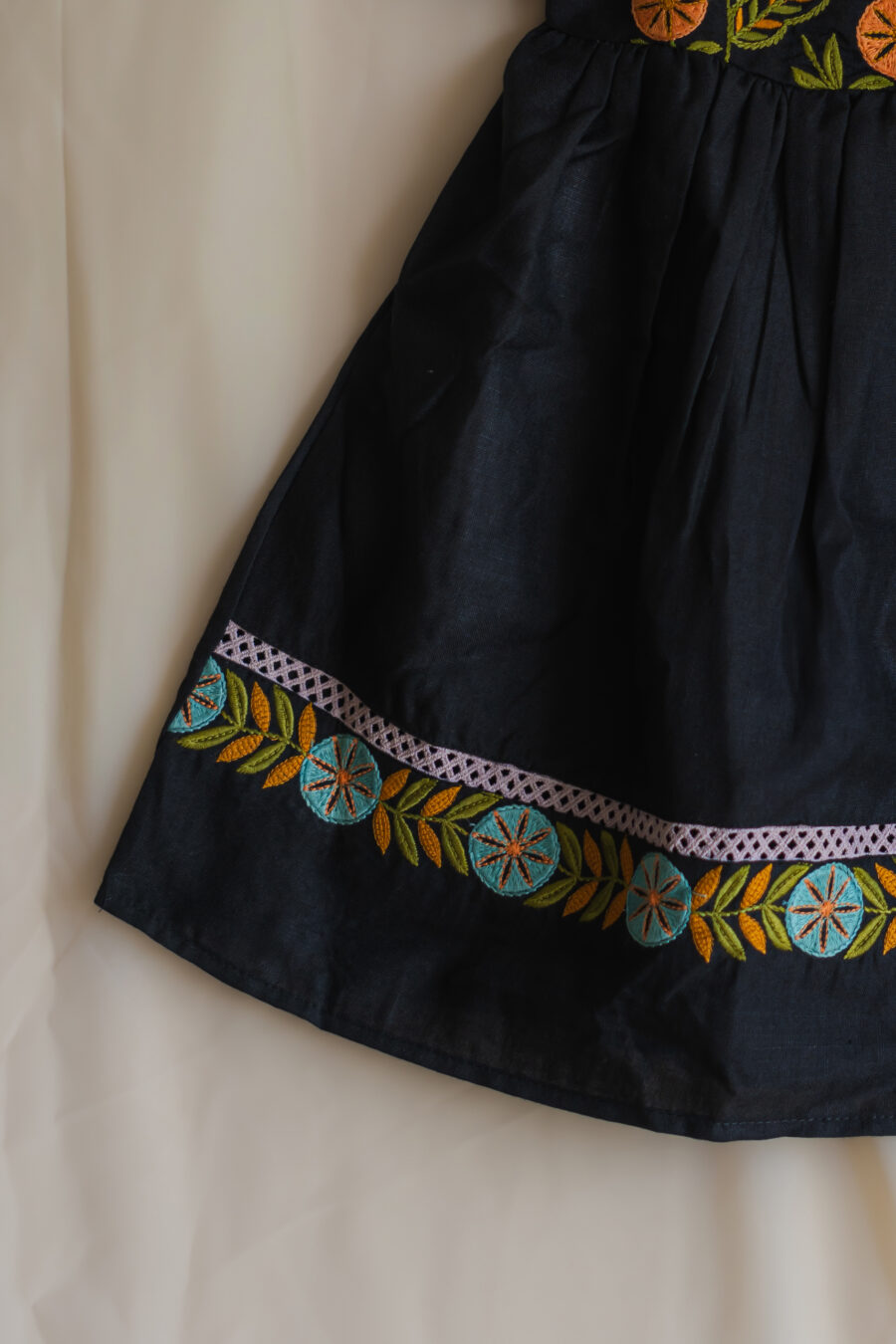 Black floral embroidery dress for girls - Image 3