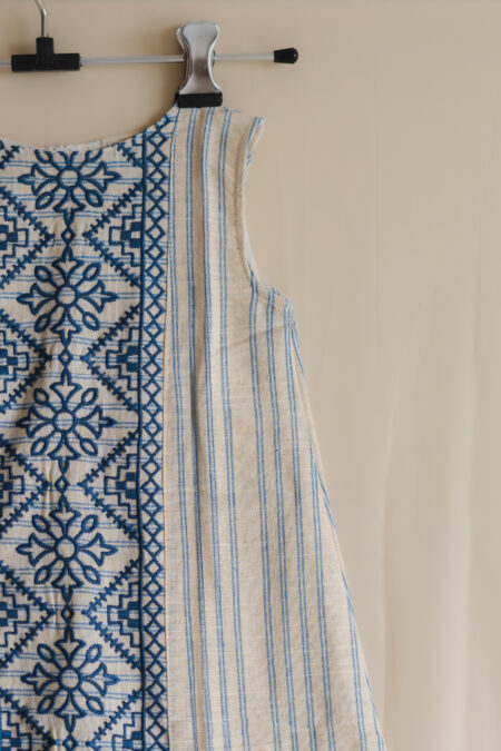 Striped A-line dress with embroidery for girls