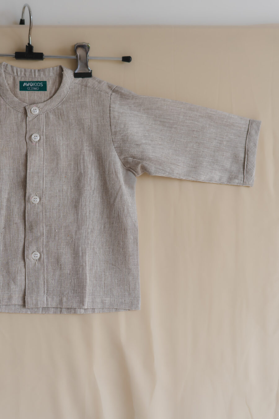 Striped Chinese collar shirt for boys pure cotton