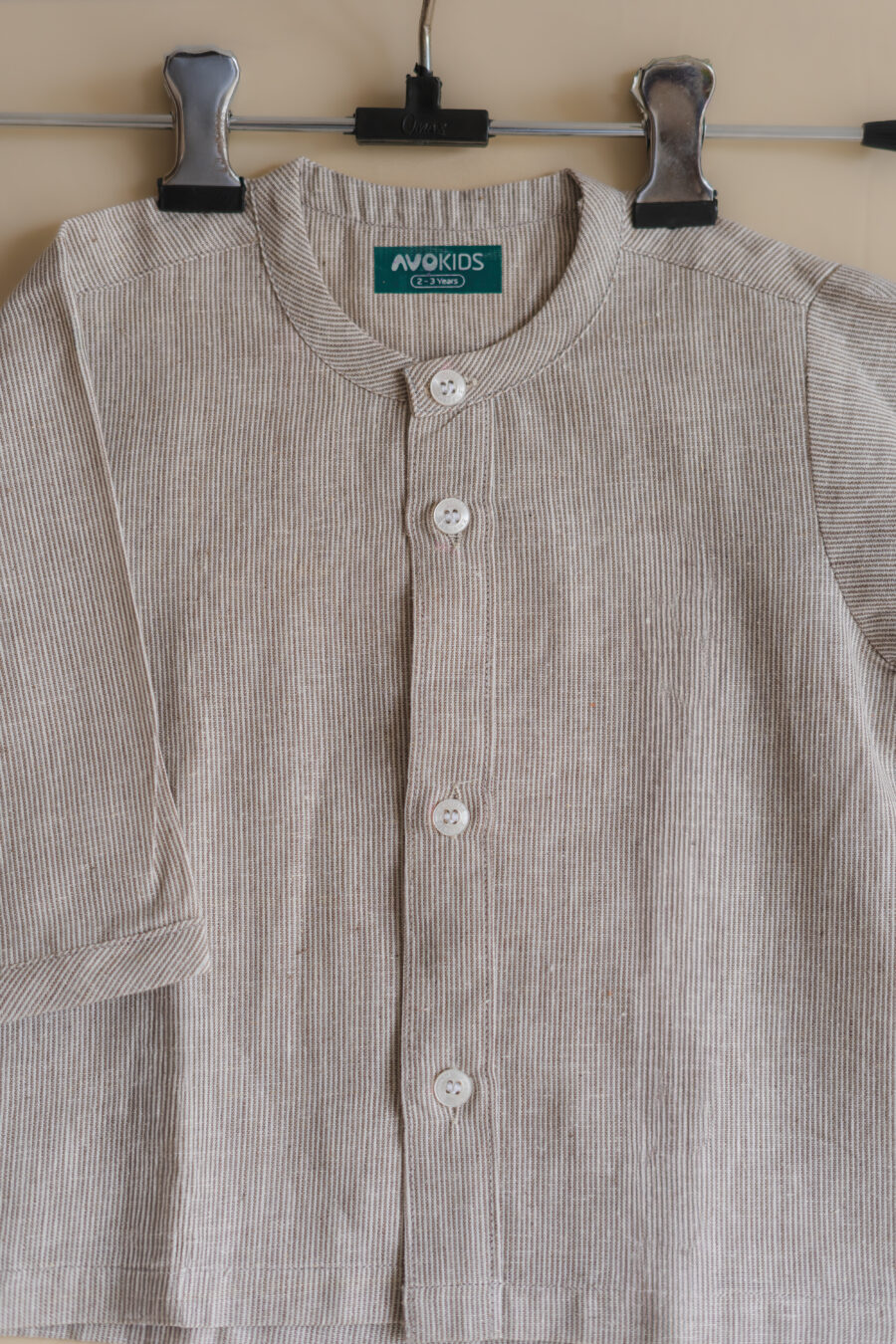 Striped Chinese collar shirt for boys pure cotton - Image 3