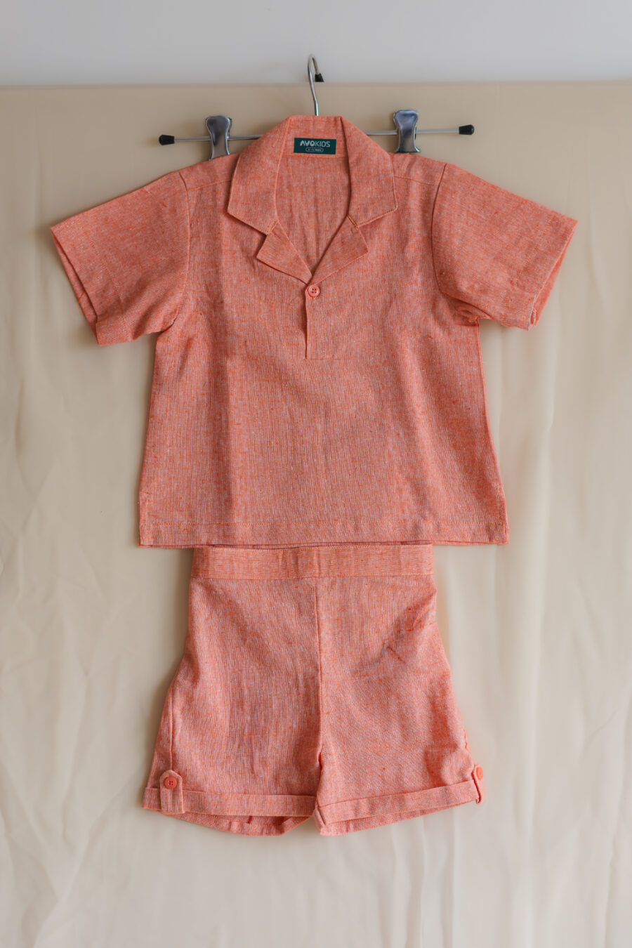 Linen Bowler shirt shorts co-ord set for boys - Image 2