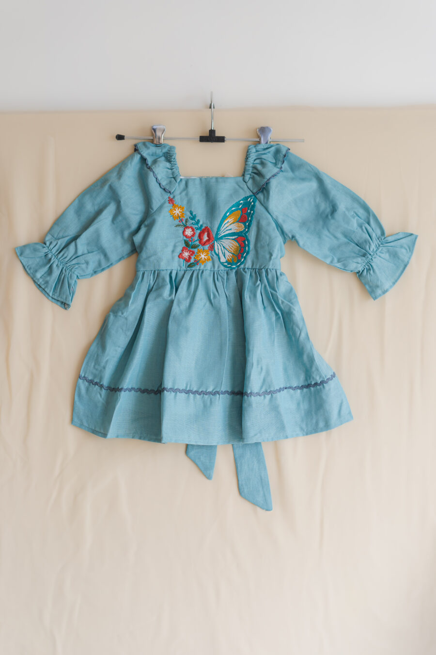 Dusty blue Butterfly embroidered dress for girls - Image 4