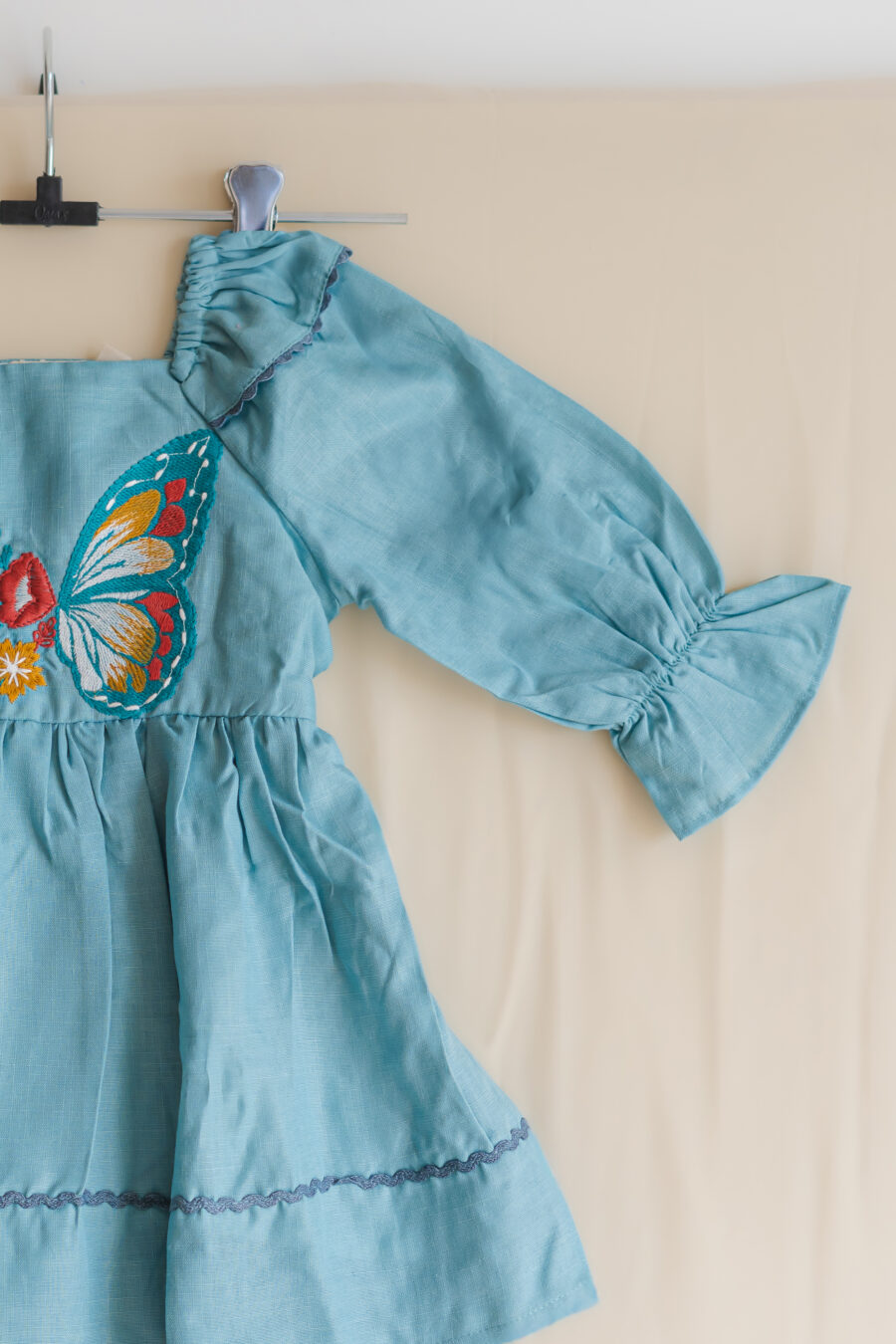 Dusty blue Butterfly embroidered dress for girls - Image 3