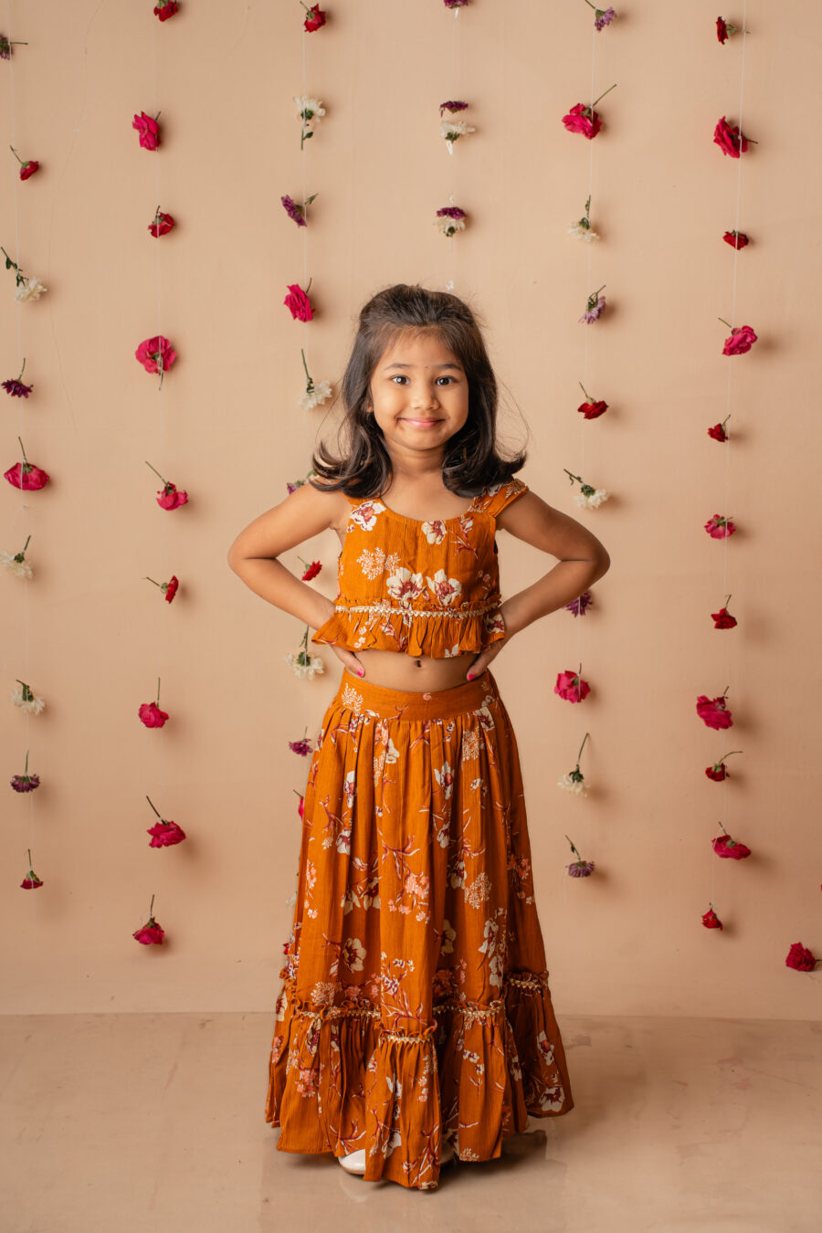 Mustard crop top & full skirt set for girls - Image 2