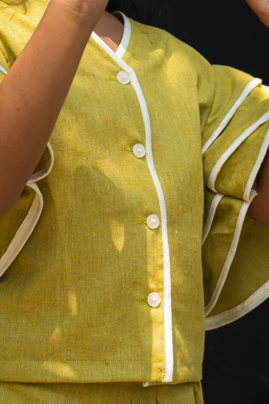 Green linen cotton top and skirt frill set for girls - Image 5