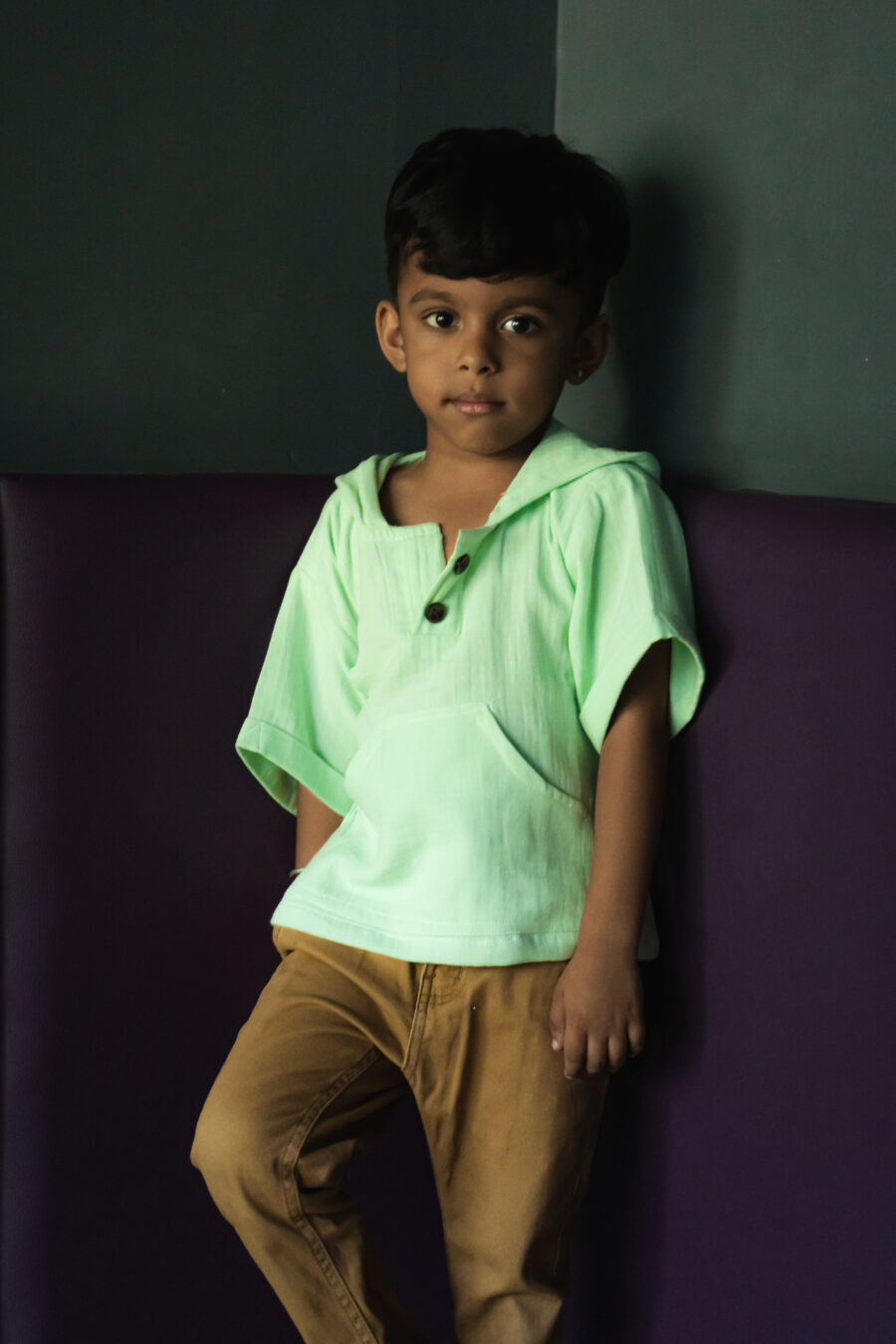 Pure Muslin pastel green hoodie t-shirt for boys - Image 3