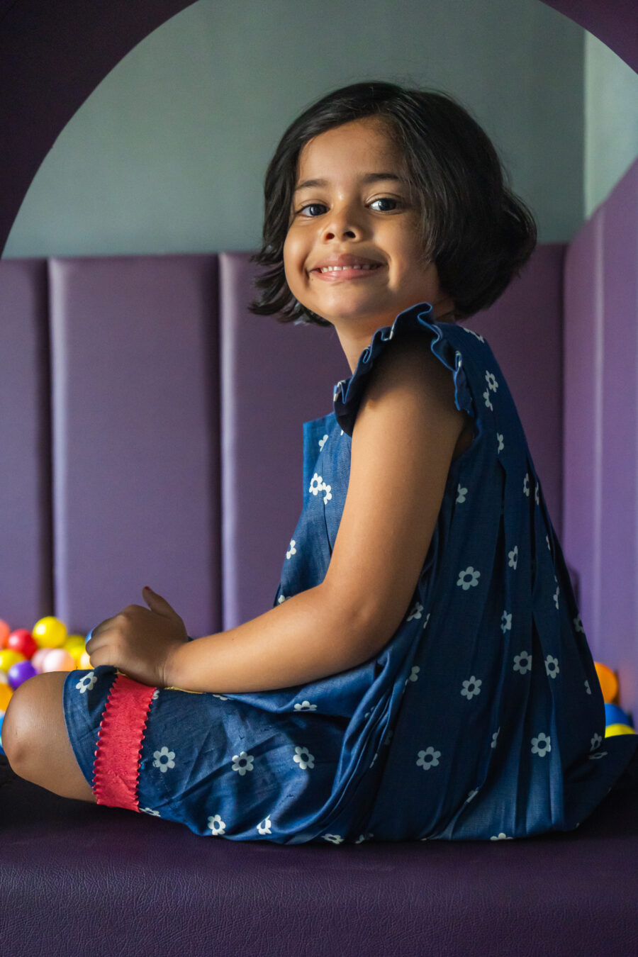 Soft cotton denim floral A-line dress - Image 2