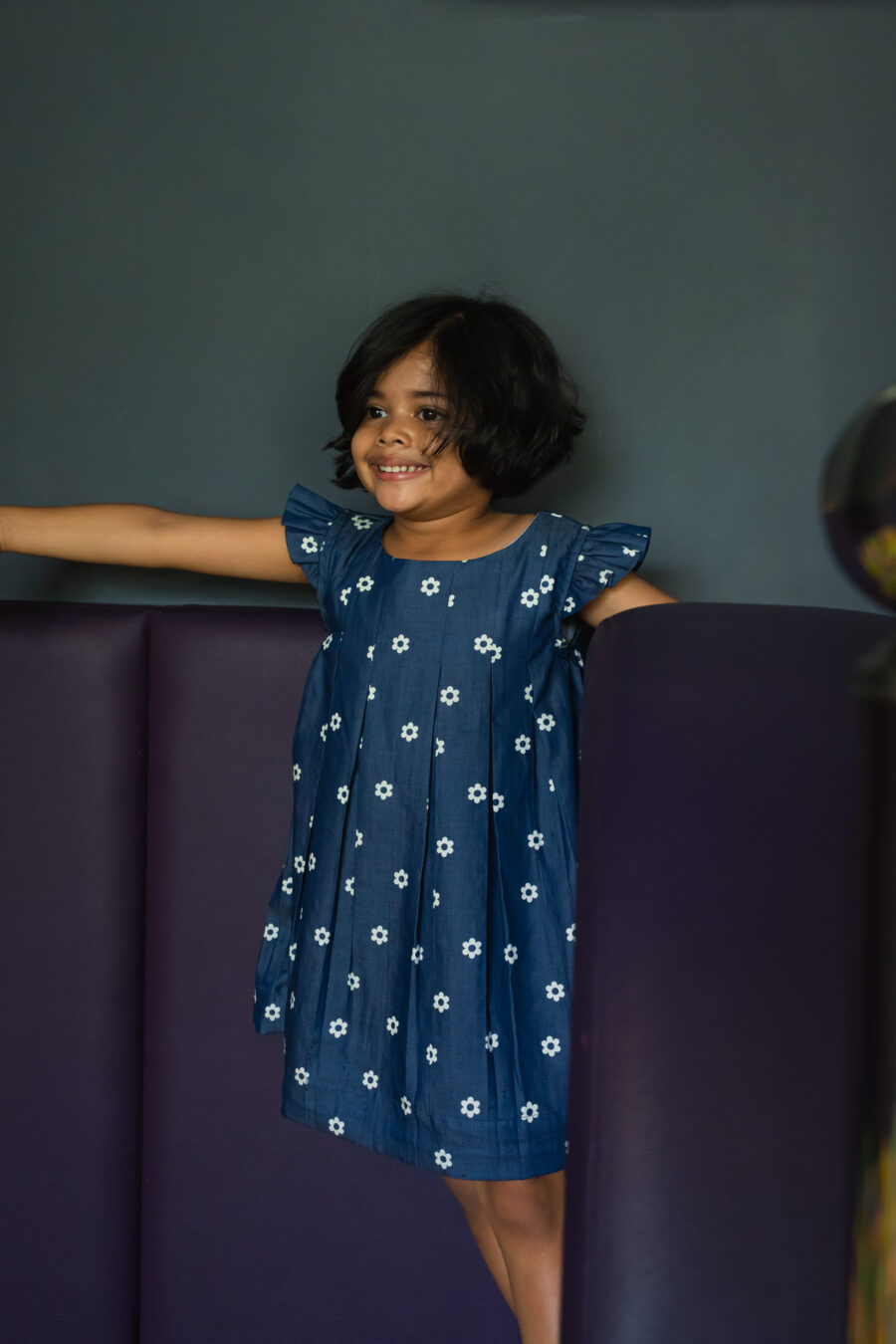 Soft cotton denim floral A-line dress