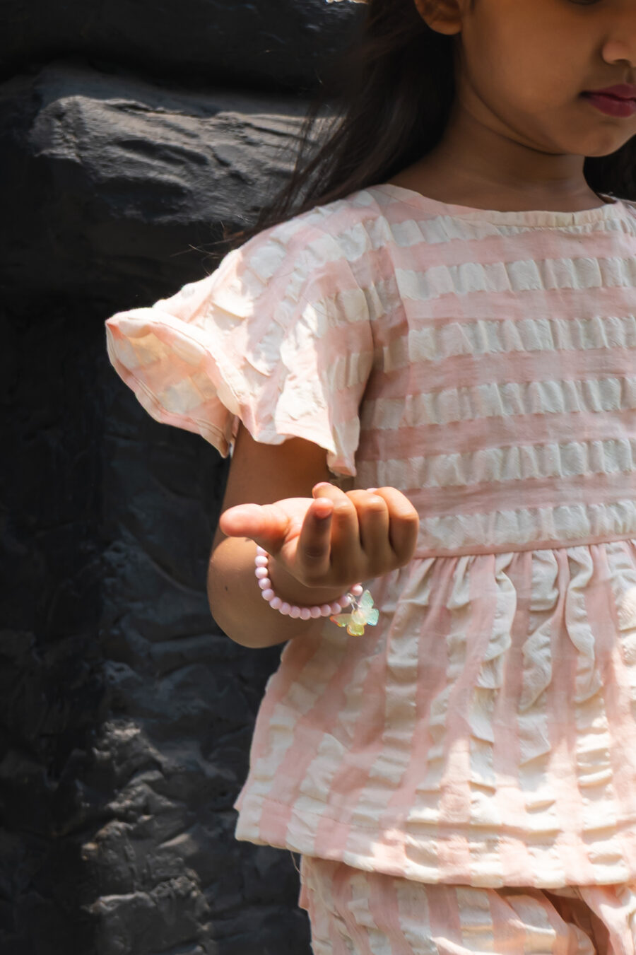 Pink Striped Bow top and shorts co-ord set for girls - Image 4