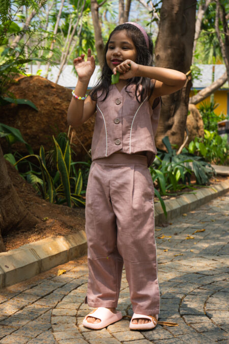 Linen cotton Waistcoat and Pant set for girls